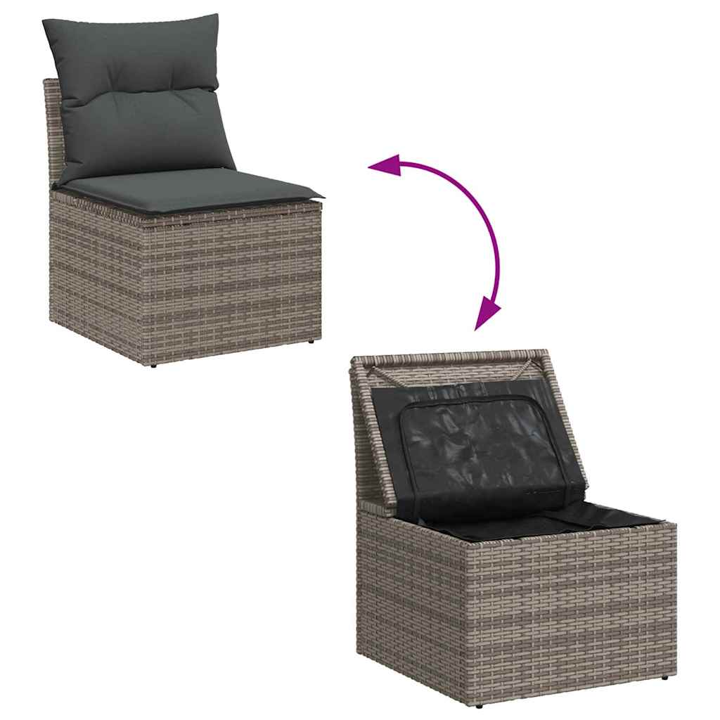 Garten-Sofa-Set mit Speicher 9 pcs Grau Poly Rattan